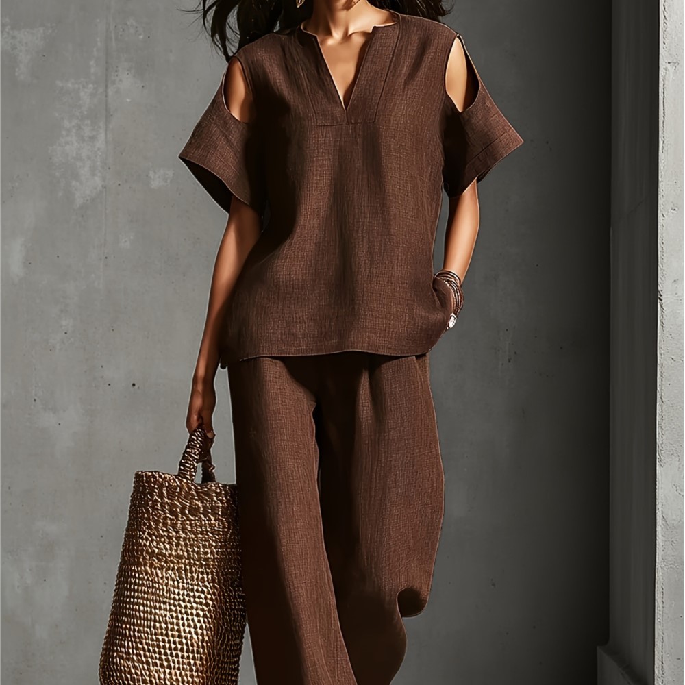 Linen Pant Wide - Kadın Düz Renk Basit Keten İki