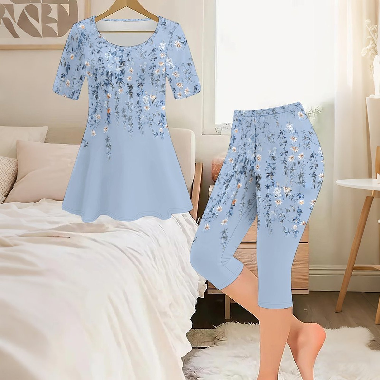 Romper Floral Print - 2 adet Vintage Baskı İki Parçalı