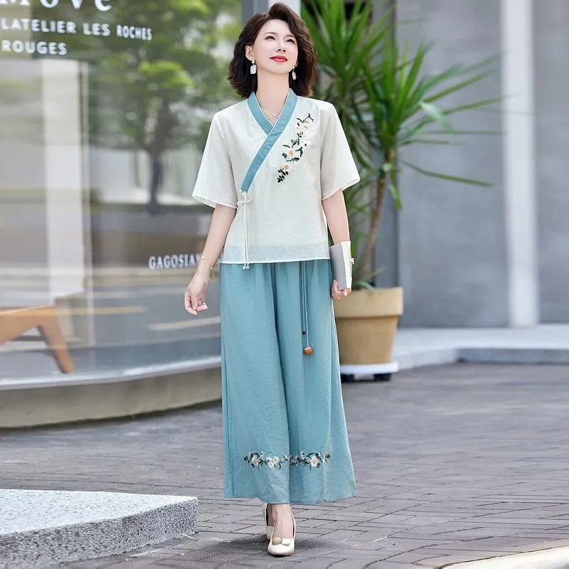 Linen Pant Wide - Kadınlar İçin Yeni Çin Tarzı Keten