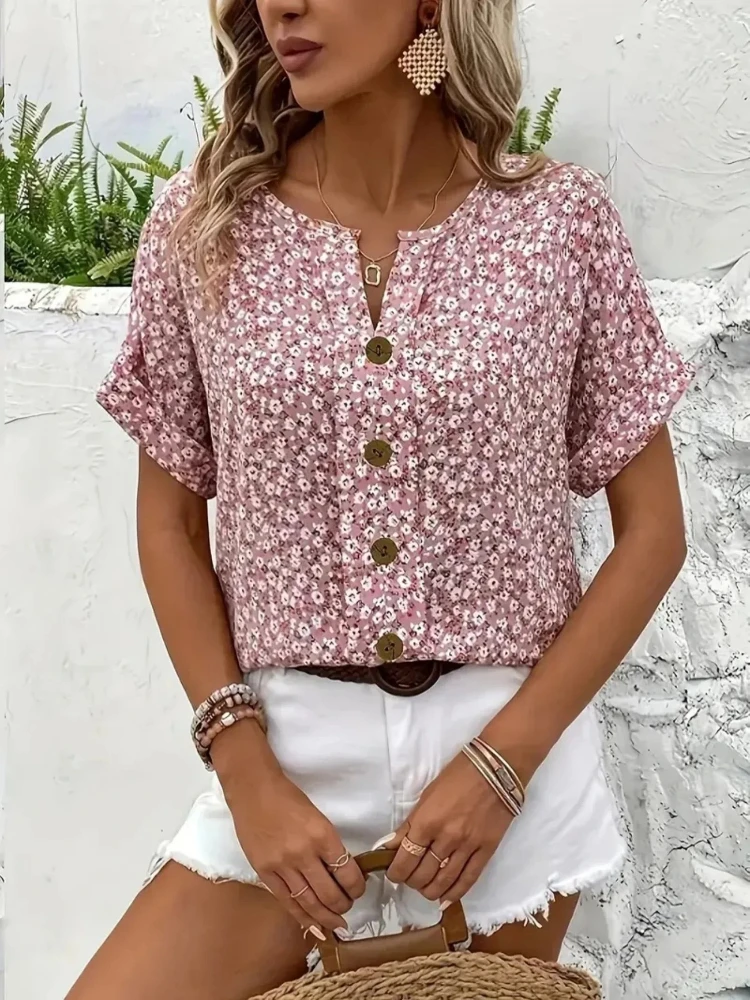 Romper Floral Print - Artı Boyutu kadın Gömlek 2023 İlkbahar