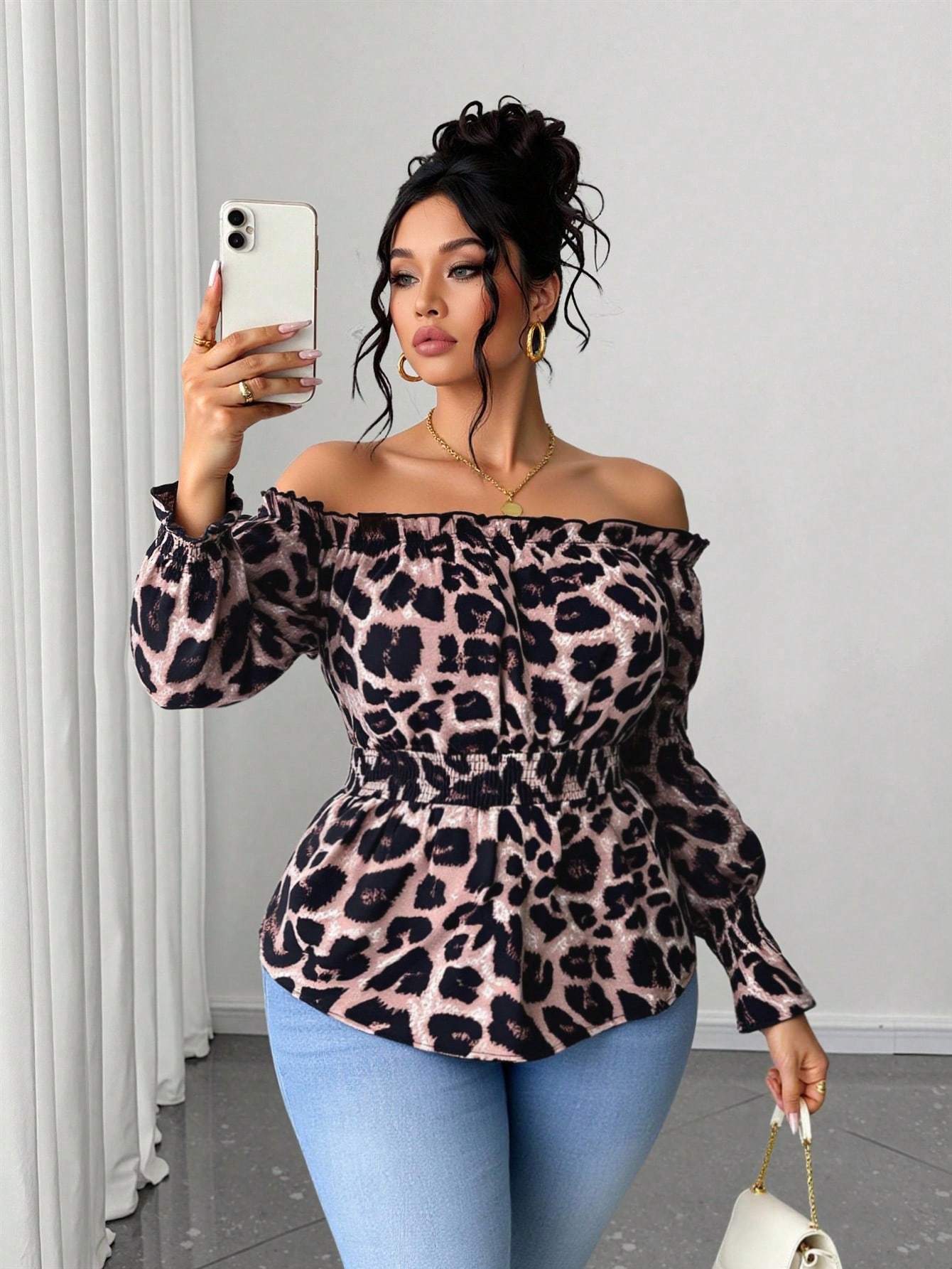 Büyük Beden Kadın Leopar Desen - Blouse Off Shoulder incelemesi ve fiyatı