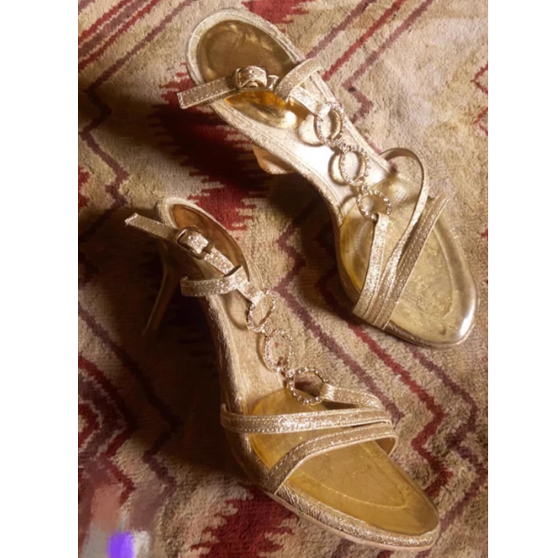 Altın Renkli Bantlı Taşlı Slin - Sandal Strappy Heeled incelemesi ve fiyatı
